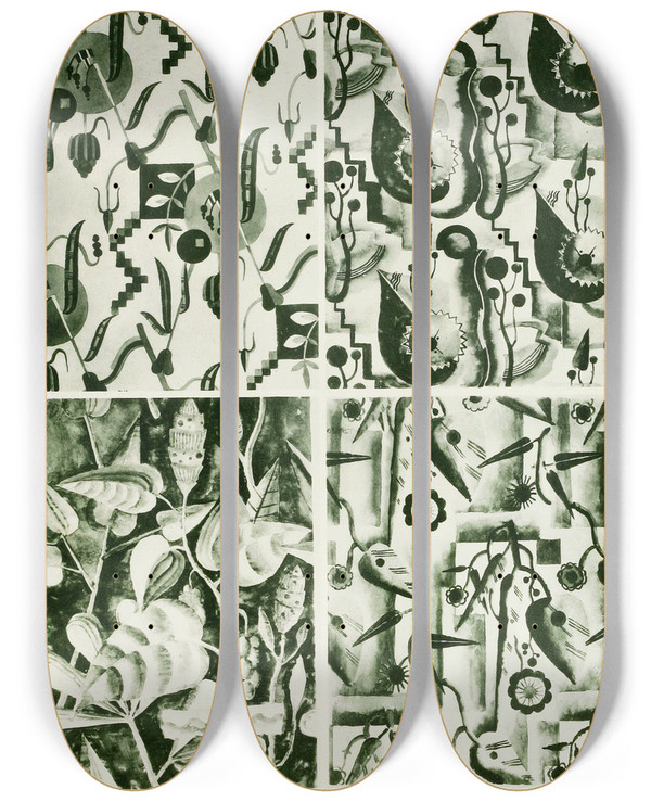 Triptych art skateboard deck of Christian Stoll Kunstgewerbliche Schmuckformen Fur Die Flache Pl 37 by Christian Stoll (20-)