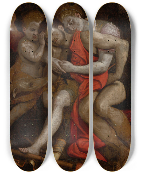 Triptych art skateboard deck of Frans Floris Venus Mourning The Death Of Adonis by Frans Floris (1519-1570)