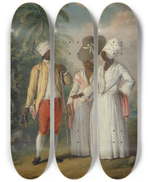 Triptych art skateboard deck of Agostino Brunias Free West Indian Dominicans by Agostino Brunias (1730-1796)