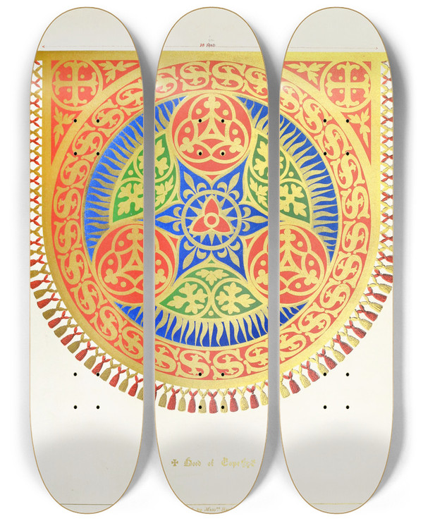 Triptych art skateboard deck of Augustus Pugin Hood Of Cope A Floriated Trefoil by Augustus Pugin (1812-1852)