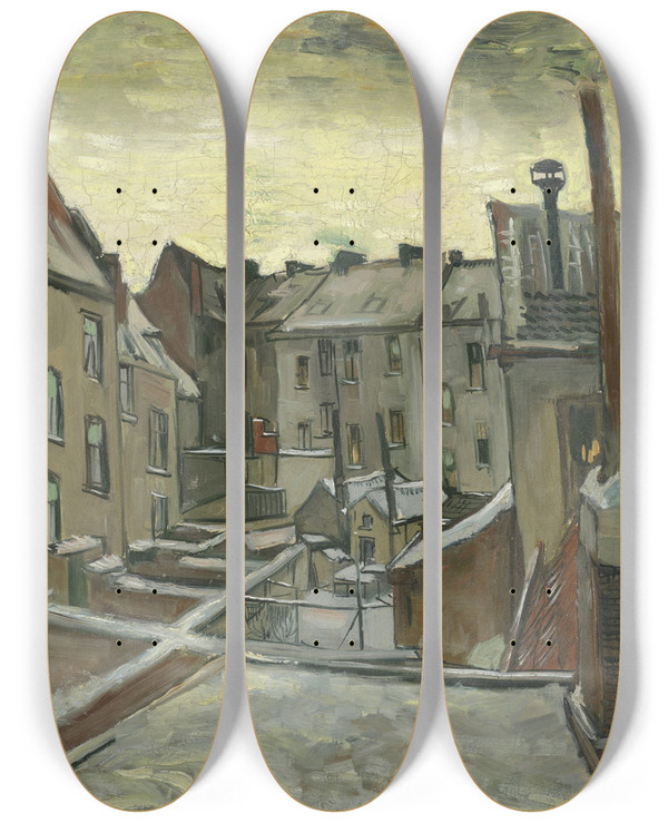 Triptych art skateboard deck of Vincent Van Gogh Houses Seen From The Back by Vincent van Gogh (1853-1890)