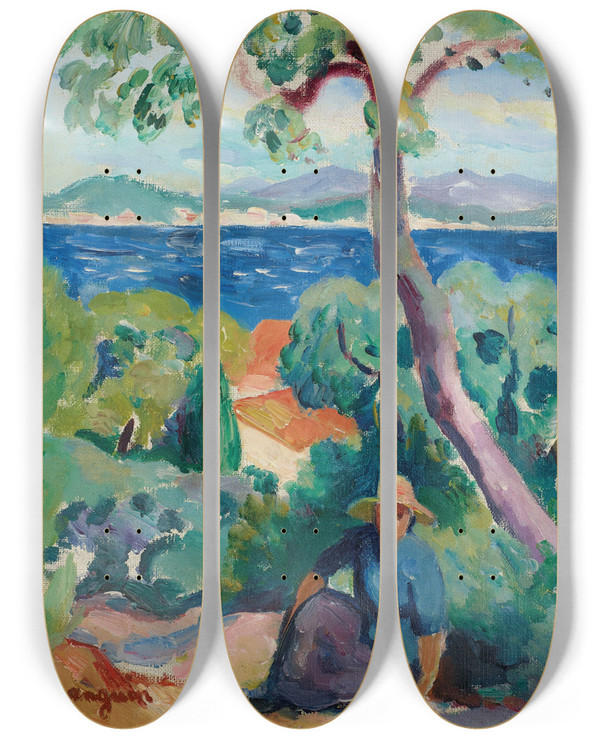 Triptych art skateboard deck of Henri Manguin Le Chemin Derrire Loustalet Sainttropez by Henri Manguin (1874-1949)