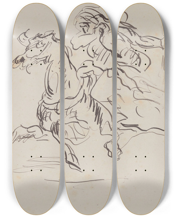 Triptych art skateboard deck of James Ensor Arabian Horseman In Gallop by James Ensor (1860-1949)