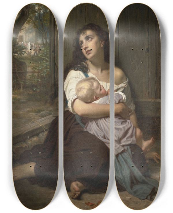 Triptych art skateboard deck of Hugues Merle Labandonne by Hugues Merle (1823-1881)