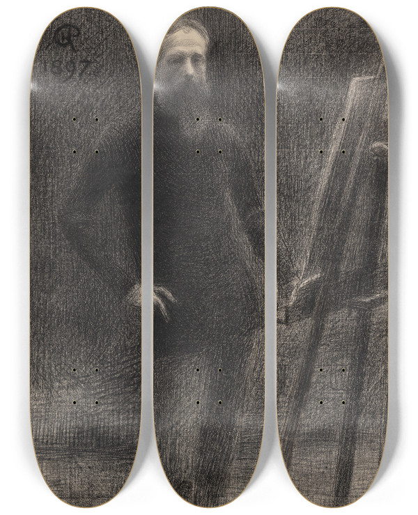 Triptych art skateboard deck of Hippolyte Petitjean Selfportrait At Easel by Hippolyte Petitjean (1854-1929)