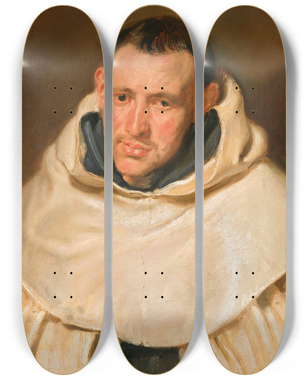Triptych art skateboard deck of Anthony Van Dyck Portrait Of A Carmelite Monk by Anthony Van Dyck (1599-1641)