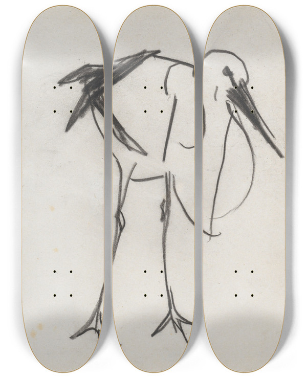 Triptych art skateboard deck of Theo Nieuwenhuis Hollandse Ooievaar by Theo Nieuwenhuis (1866-1951)