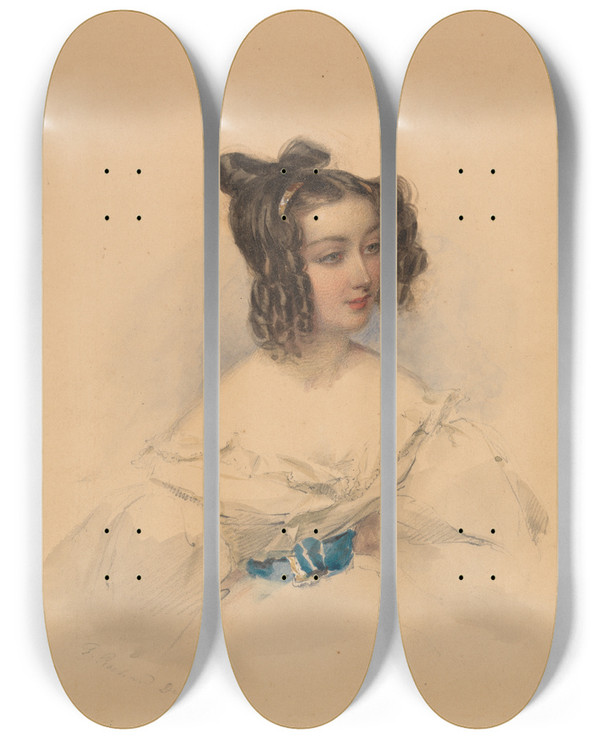Triptych art skateboard deck of Francois Theodore Rochard Teresa Comtess Gambaguicioli by Francois Theodore Rochard