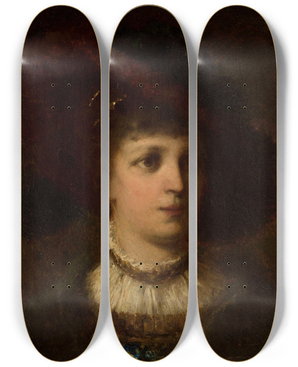 Triptych art skateboard deck of Zygmunt Sidorowicz Portrait Of A Woman by Zygmunt Sidorowicz (1846-1881)