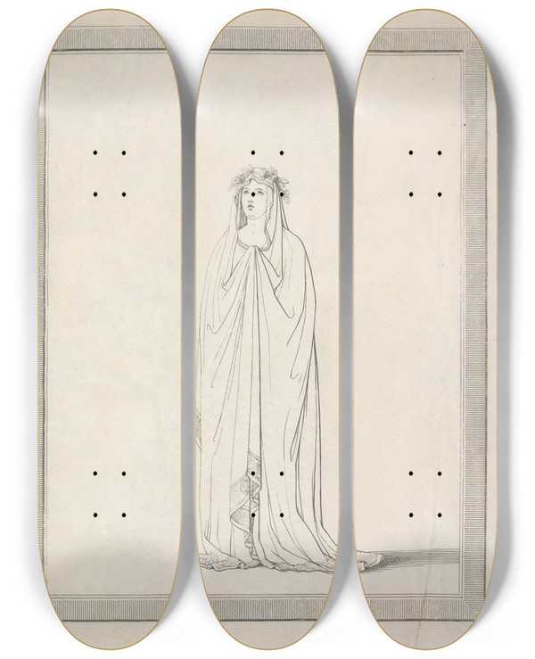Triptych art skateboard deck of Friedrich Rehberg Drawings Faithfully Copied From Nature At Naples Pl01 by Friedrich Rehberg (1758-1835)