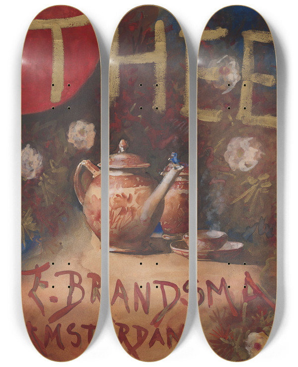 Triptych art skateboard deck of Theo Molkenboer Ontwerp Voor Een Affiche Voor Thee Van E Brandsma Amsterdam_2 by Theo Molkenboer (1871-1920)