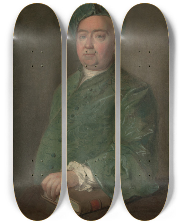 Triptych art skateboard deck of Philippe Mercier An Unknown Man by Philippe Mercier (1689-1760)