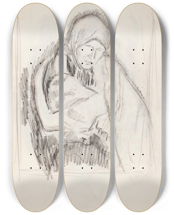 Triptych art skateboard deck of Magnus Enckell Luonnos Maalaukseen Iti Ja Lapsi Piet_2 by Magnus Enckell (1870-1925)