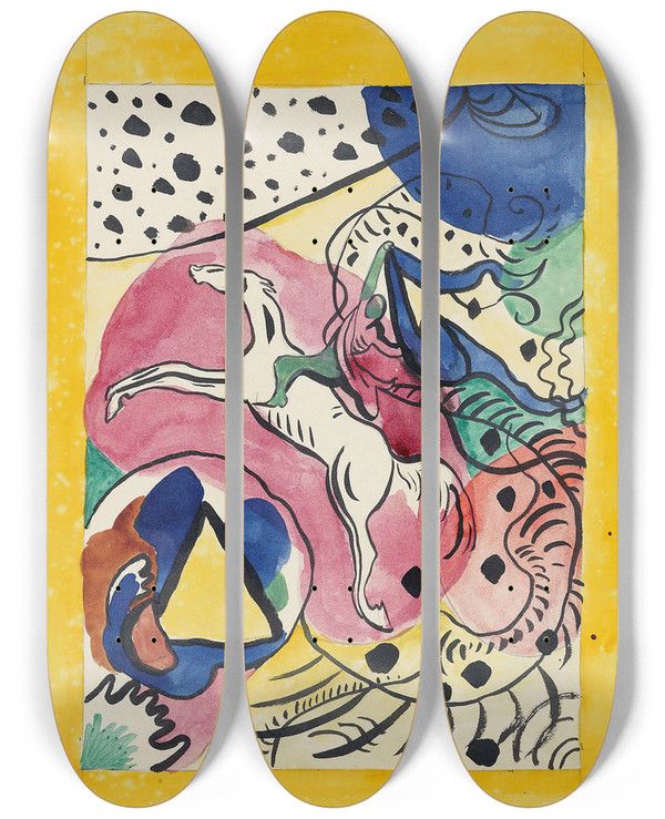 Triptych art skateboard deck of Wassily Kandinsky Design For The Cover Of The Almanac The Blue Rider_2 by Wassily Kandinsky (1866-1944)