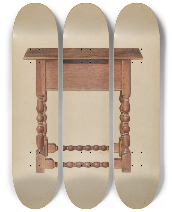 Triptych art skateboard deck of Louis Annino Tavern Table Or Refectory Table by Louis Annino