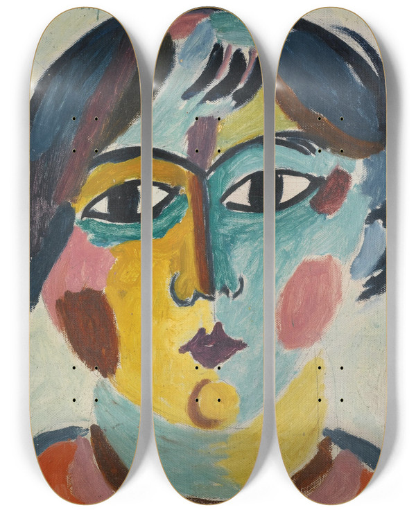Triptych art skateboard deck of Alexej Von Jawlensky Mdchenkopf Die Asiatin Head Of Girl The Asian by Alexej Von Jawlensky (1864-1941)