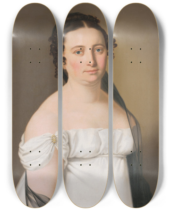 Triptych art skateboard deck of Jozef Czauczik Portrait Of Mrs Gundelfingenov by Jozef Czauczik (1781-1857)