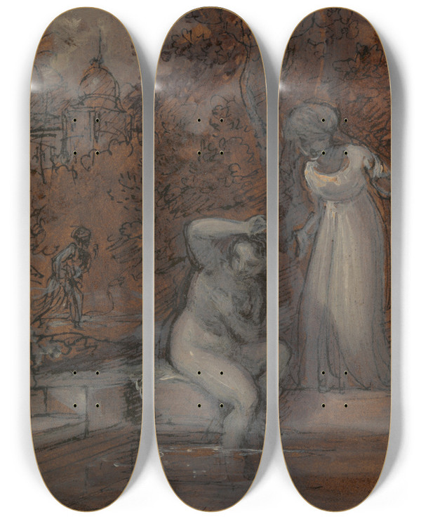 Triptych art skateboard deck of Robert Smirke One From Illustrations To Shakespeare_20 by Robert Smirke (1752-1845)