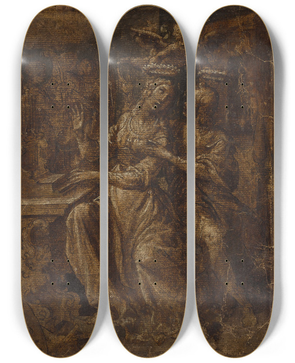 Triptych art skateboard deck of Giovanni Baglione Skt Cecilia Og Skt Valerian Ved Orglet by Giovanni Baglione (1566-1643)