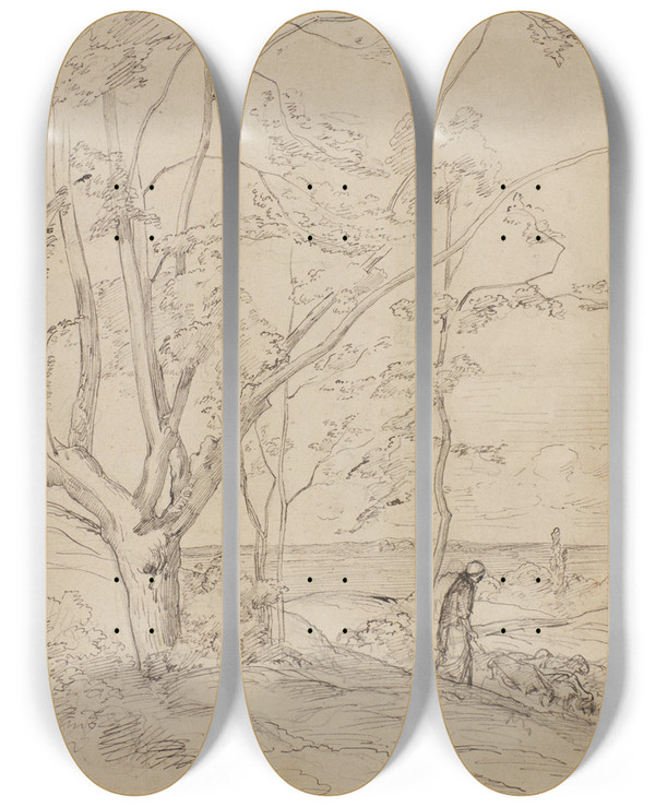 Triptych art skateboard deck of Camille Pissarro Paysage by Camille Pissarro (1830-1903)