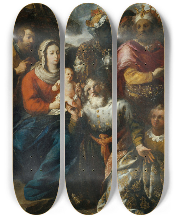 Triptych art skateboard deck of Francisco Herrera The Elder Epiphany by Francisco Herrera The Elder (1576-1656)