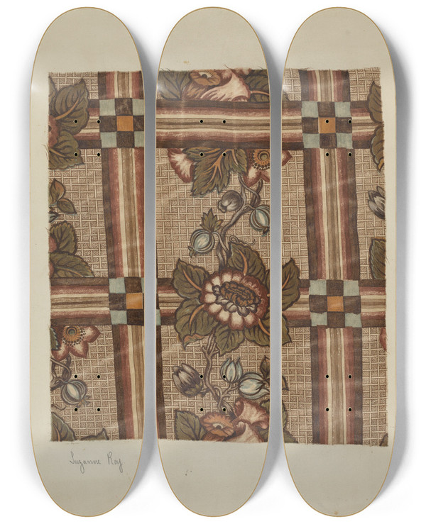Triptych art skateboard deck of Suzanne Roy Printed Cotton by Suzanne Roy