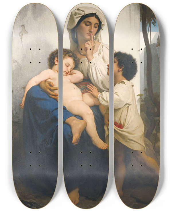 Triptych art skateboard deck of William Bouguereau Le Sommeil_1 by William Bouguereau (1825-1905)