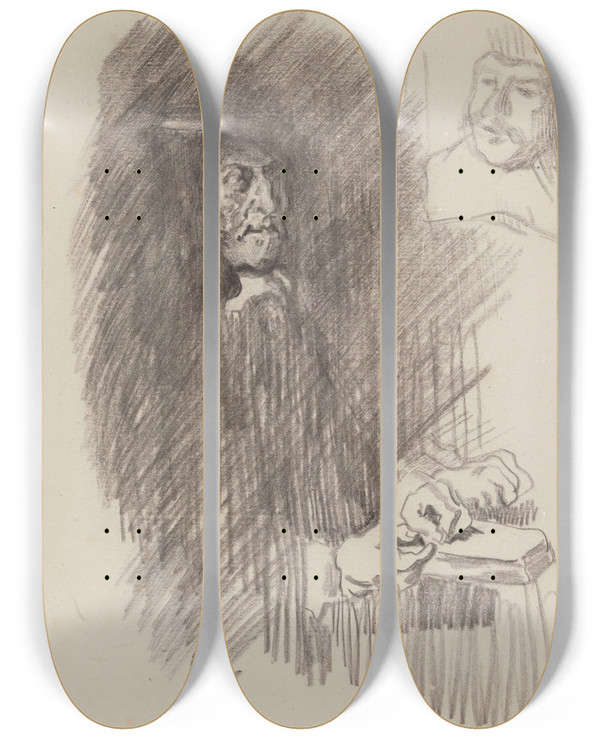 Triptych art skateboard deck of James Ensor The Regents Of The Old Mens Almshouse In Haarlem Two Figures by James Ensor (1860-1949)