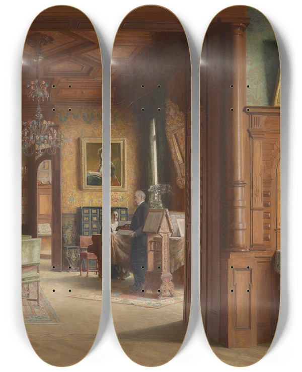 Triptych art skateboard deck of Carl Probst Carl Probst Mit Gattin Gisela Am Klavier by Carl Probst (1854-1924)