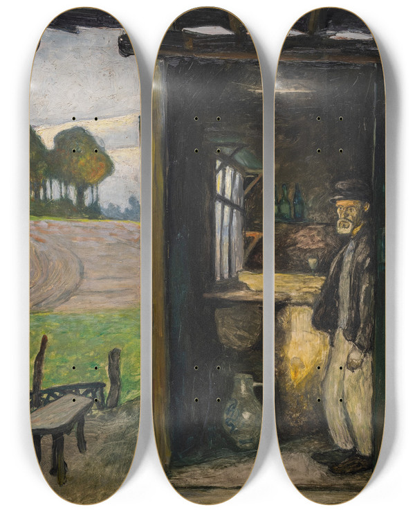 Triptych art skateboard deck of Olof Sagernelson Tavarn In Clamart by Olof Sager-Nelson (1868-1896)