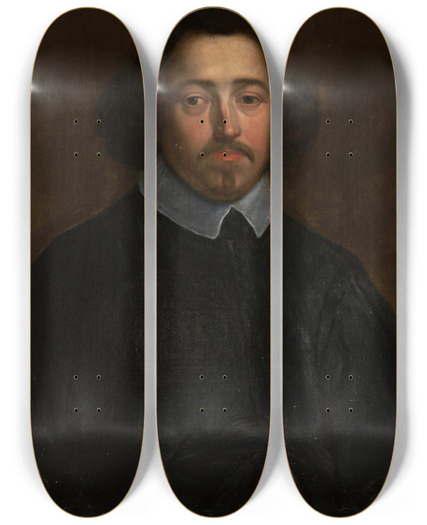 Triptych art skateboard deck of Balthasar Van Meurs Portrait Of Jules Chifflet by Balthasar Van Meurs (1612-1674)