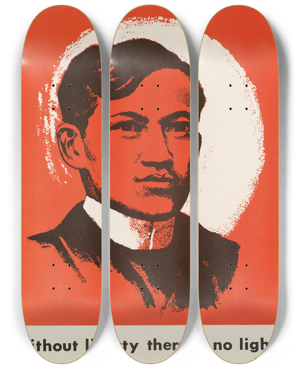 Triptych art skateboard deck of Us Information Agency Heroes Day Posters Rizal by U S Information Agency (1953-1999)