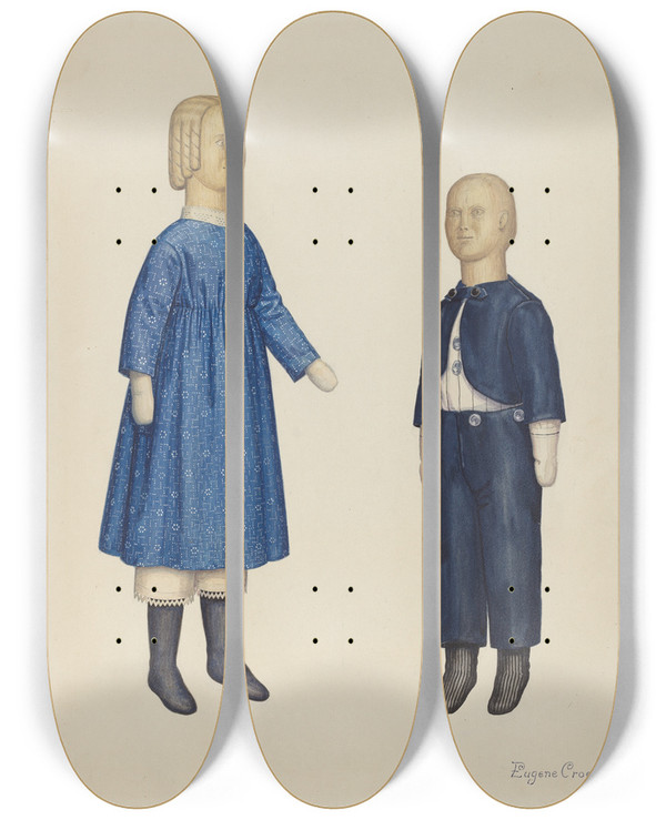 Triptych art skateboard deck of Eugene Croe Dolls by Eugene Croe (20-)