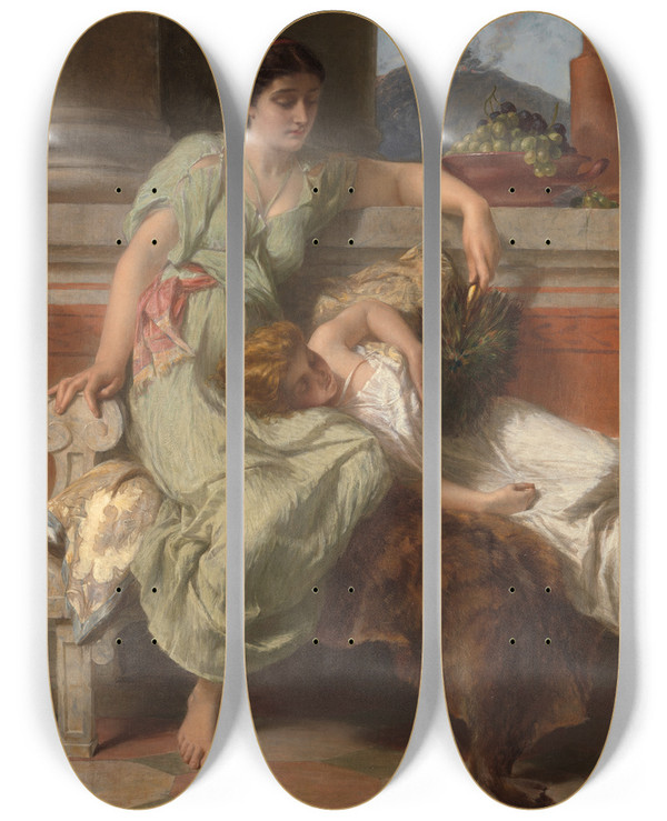 Triptych art skateboard deck of Alfred Elmore Pompeii Ad 79 by Alfred Elmore (1815-1881)