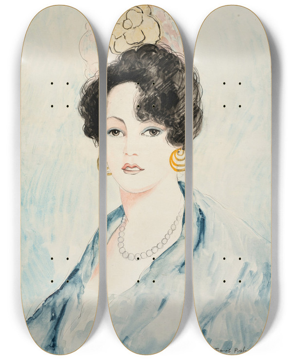 Triptych art skateboard deck of Francis Picabia Boucles Doreille Noires by Francis Picabia (1879-1953)