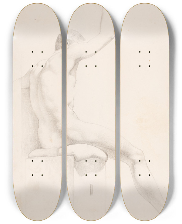 Triptych art skateboard deck of Erasmus Von Engert Sketchbook Drawings Pl2 by Erasmus Von Engert (1796-1871)