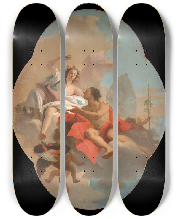 Triptych art skateboard deck of Giovanni Domenico Tiepolo Flora Andzephyr_1 by Giovanni Domenico Tiepolo (1727-1804)