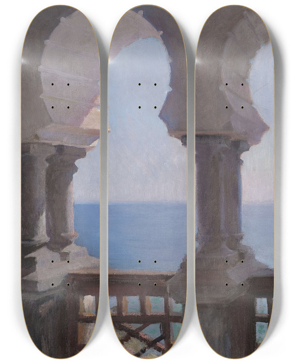 Triptych art skateboard deck of Jan Cigliski Moorish Porch Of The Bakhchidere Villa In Yalta From The Journey To Crimea by Jan Ciaglinski (1858-1913)