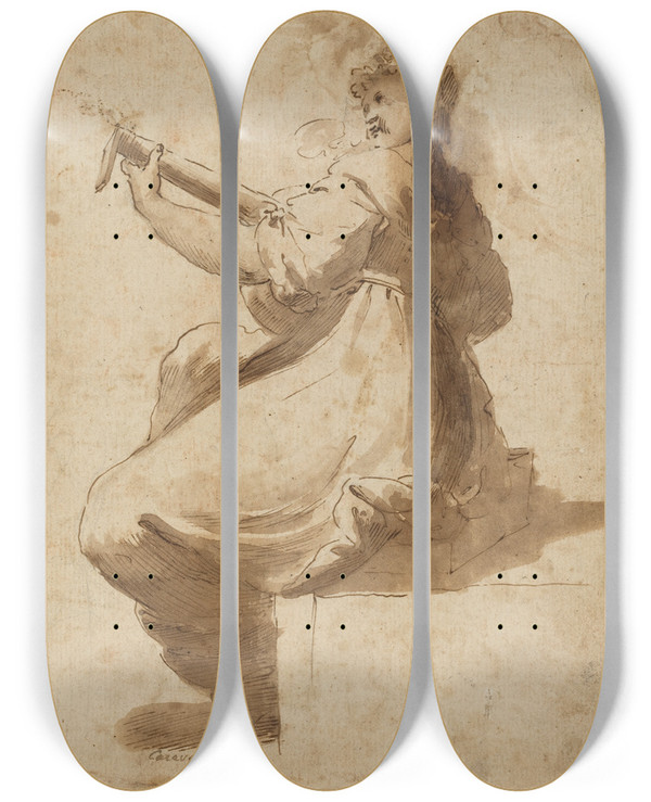 Triptych art skateboard deck of After Orazio Gentileschi The Lute Player by After Orazio Gentileschi (1563-1639)