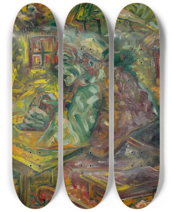 Triptych art skateboard deck of Arnold Peter Weiszkubnan At The Table by Arnold Peter Weisz-Kubnan (1898-1944)