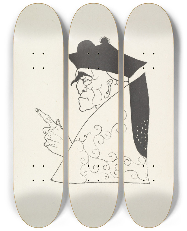 Triptych art skateboard deck of Aubrey Vincent Beardsley Grotesques By Aubrey Beardsley 8 by Aubrey Vincent Beardsley (1872-1898)