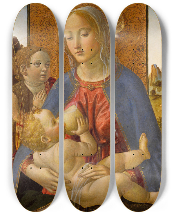 Triptych art skateboard deck of Cosimo Rosselli Madonna And Child With The Young Saint John The Baptist by Cosimo Rosselli (1440-1507)