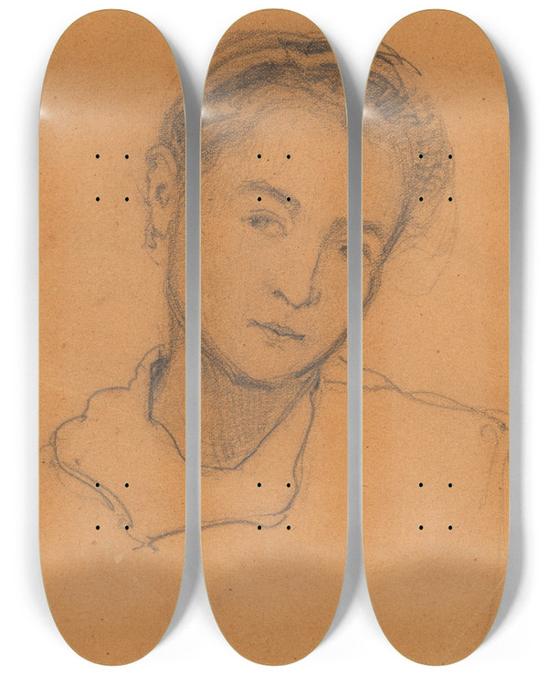 Triptych art skateboard deck of Egon Schiele Gerti Schiele Mit Zwlf Jahren by Egon Schiele (1890-1918)