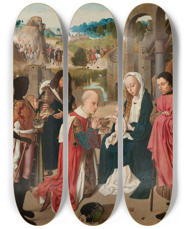 Triptych art skateboard deck of Geertgen Tot Sint Jans The Adoration Of The Magi_2 by Geertgen Tot Sint Jans (1465-1495)