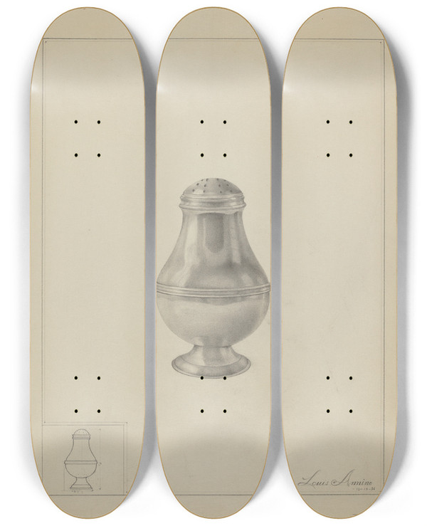 Triptych art skateboard deck of Louis Annino Silver Caster by Louis Annino