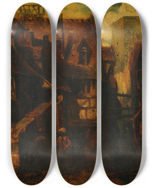 Triptych art skateboard deck of Alexandregabriel Decamps Vue Dorient by Alexandre-Gabriel Decamps (1803-1860)