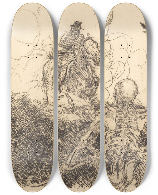 Triptych art skateboard deck of Albert Besnard The Obstacle Lobstacle by Albert Besnard (1849-1934)