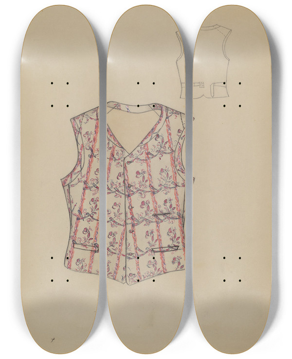Triptych art skateboard deck of Dorothy Gernon Waistcoat_2 by Dorothy Gernon