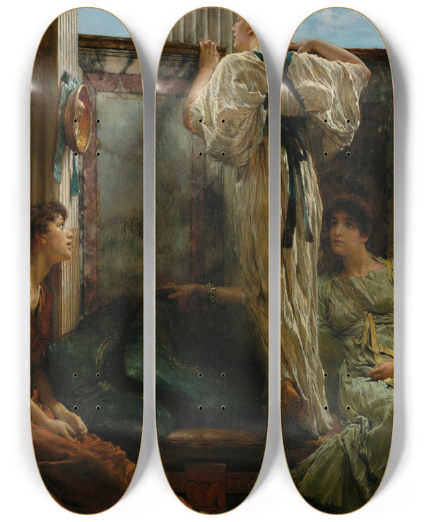 Triptych art skateboard deck of Lawrence Almatadema Who Is It by Lawrence Alma-Tadema (1836-1912)