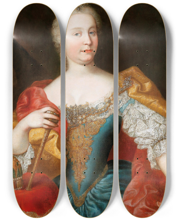 Triptych art skateboard deck of Workshop Of Martin Van Meytens Portrait Of The Empress Maria Theresia Queen Of Hungary And Bohemia With The Hungarian Crown by Workshop of Martin van Meytens (1695-1770)